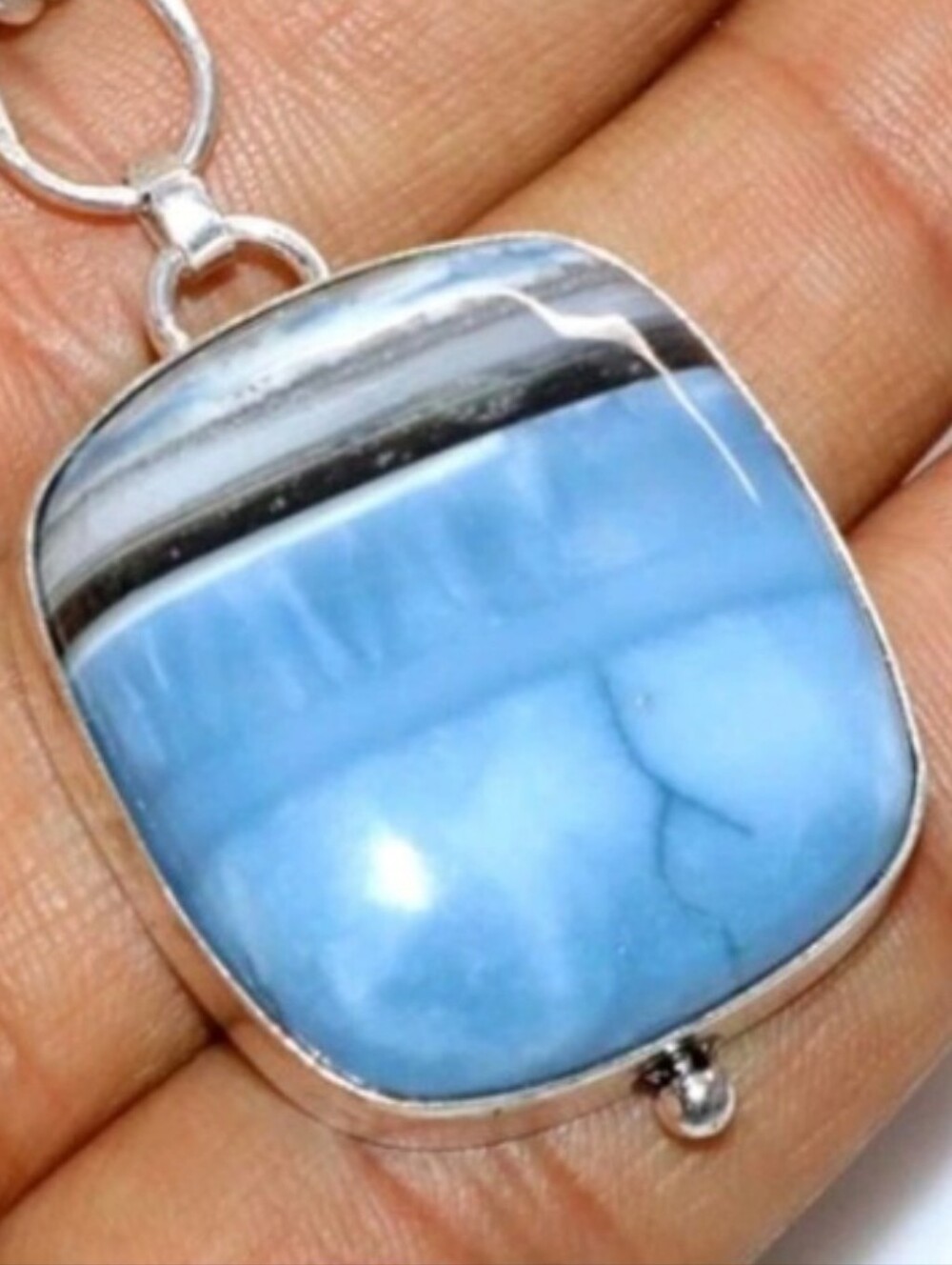 Owyhee Blue Opal Gemstone Jewelry 925 Sterling Silver Handmade Necklace